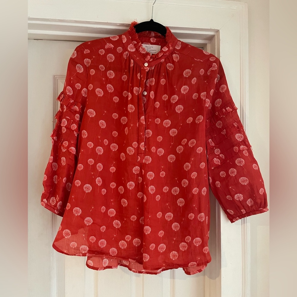 Trovato Birds of Paradis Red Floral Henley